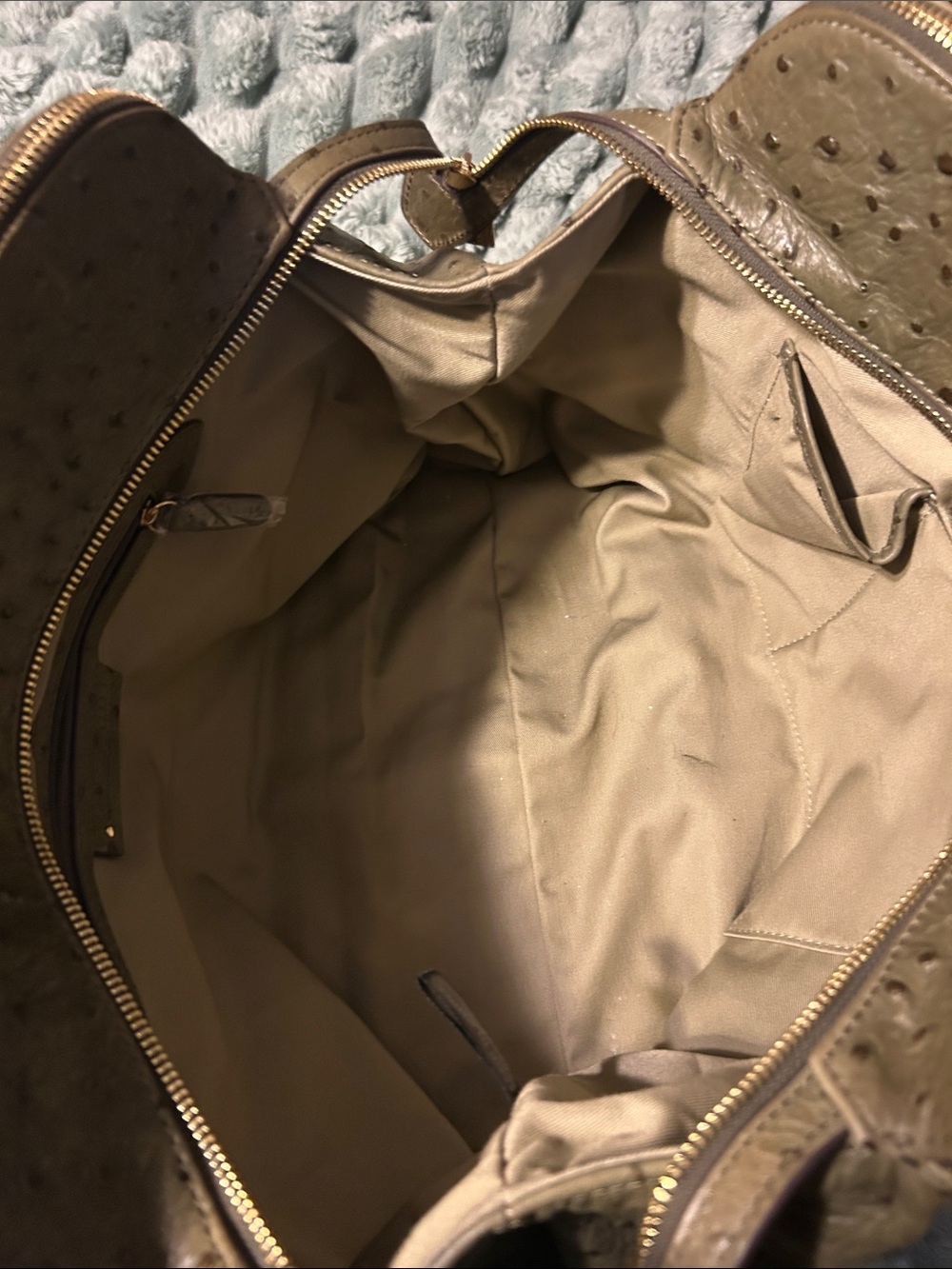 G.I.L.I. Olive Green Ostrich-Embossed Satchel with Tassel - Picture 14 of 16